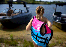 Load image into Gallery viewer, Ronix August - Girl's CGA Life Vest - Sky Blue / Pink / Purple - Yth (50-90lbs)