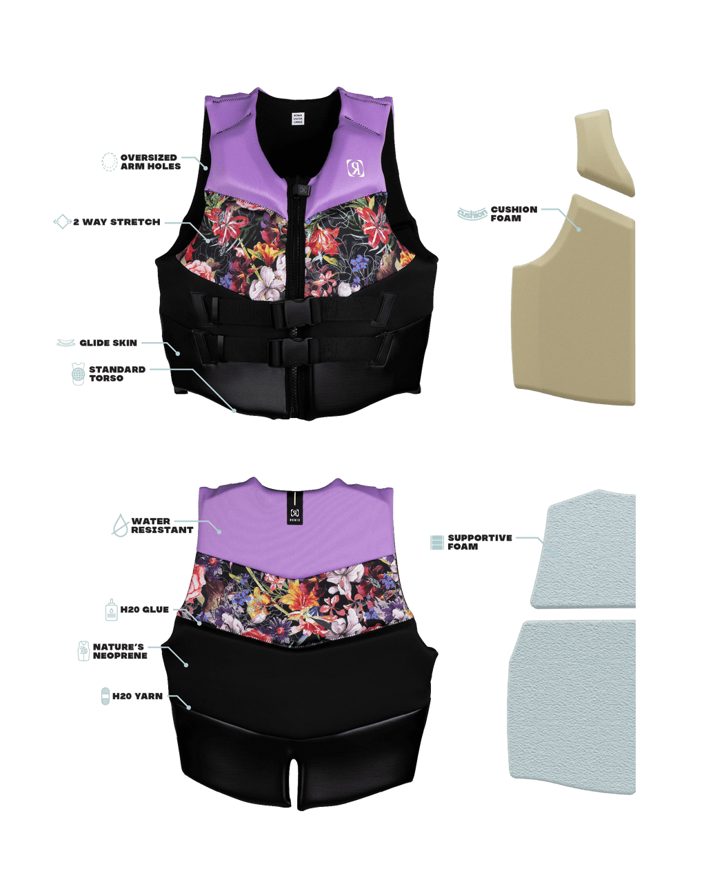 Ronix Daydream - Women's CGA Life Vest - Lavender / Floral (2025)