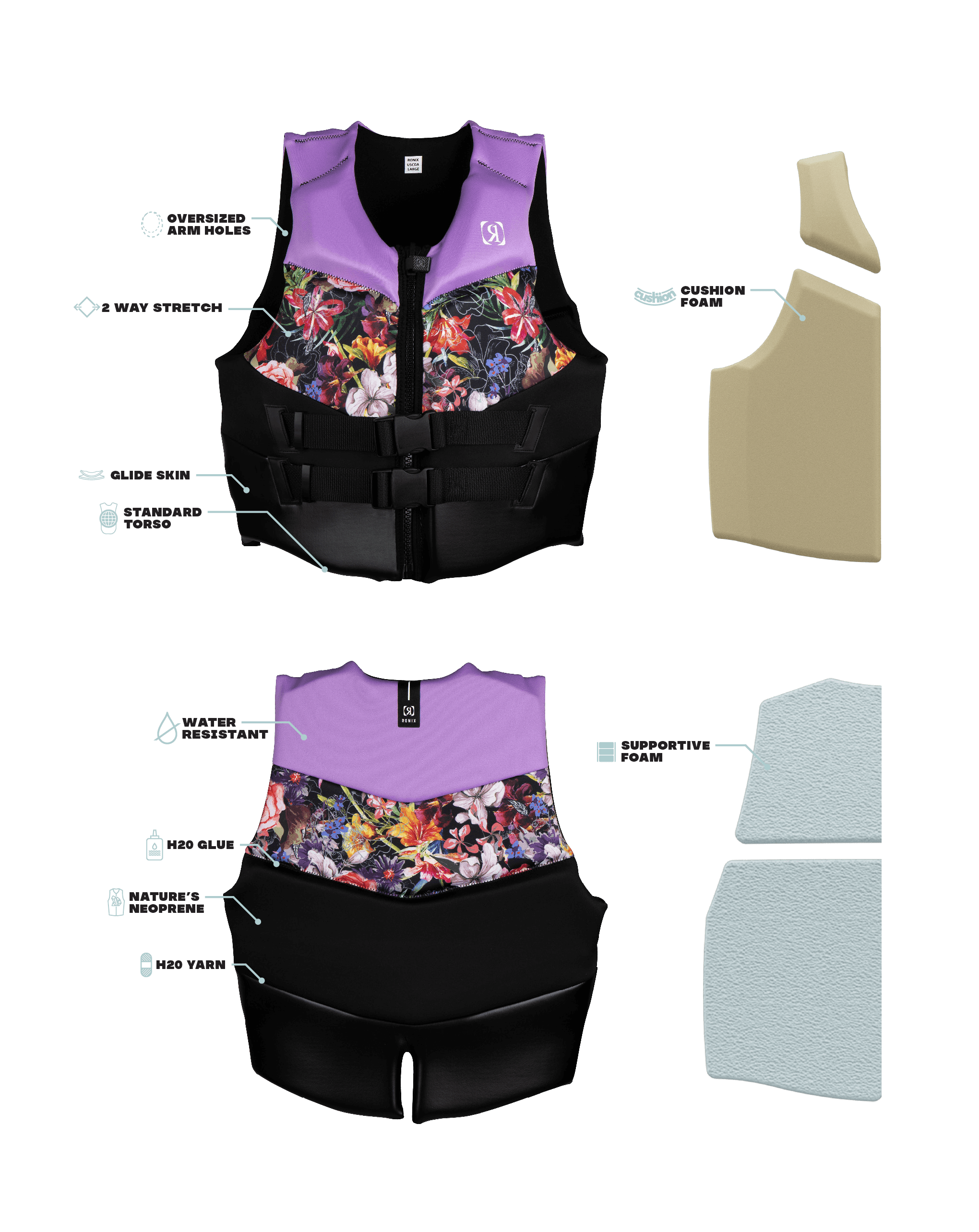 Ronix Daydream - Women's CGA Life Vest - Lavender / Floral (2025)