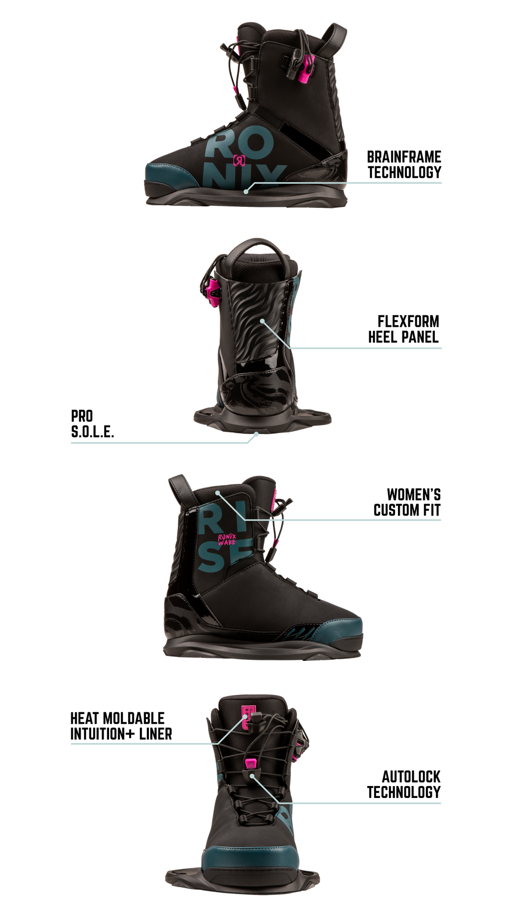RONIX BOOTS 2025 - Rise - Intuition - Black / Teal / Pink