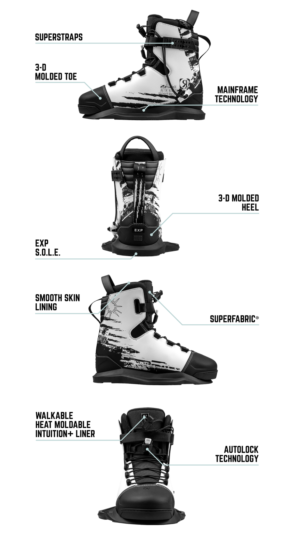 RONIX BOOTS 2025 - Kinetik Project EXP - Intuition - White /  Black