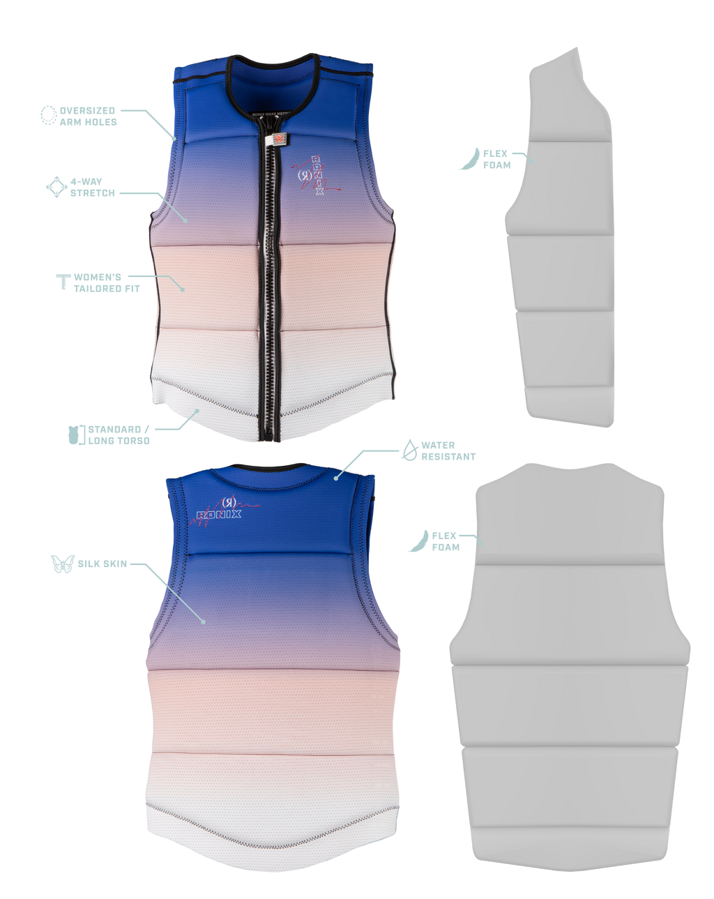 Ronix Coral - Women's CE Approved Impact Vest - White / Blue Fade
