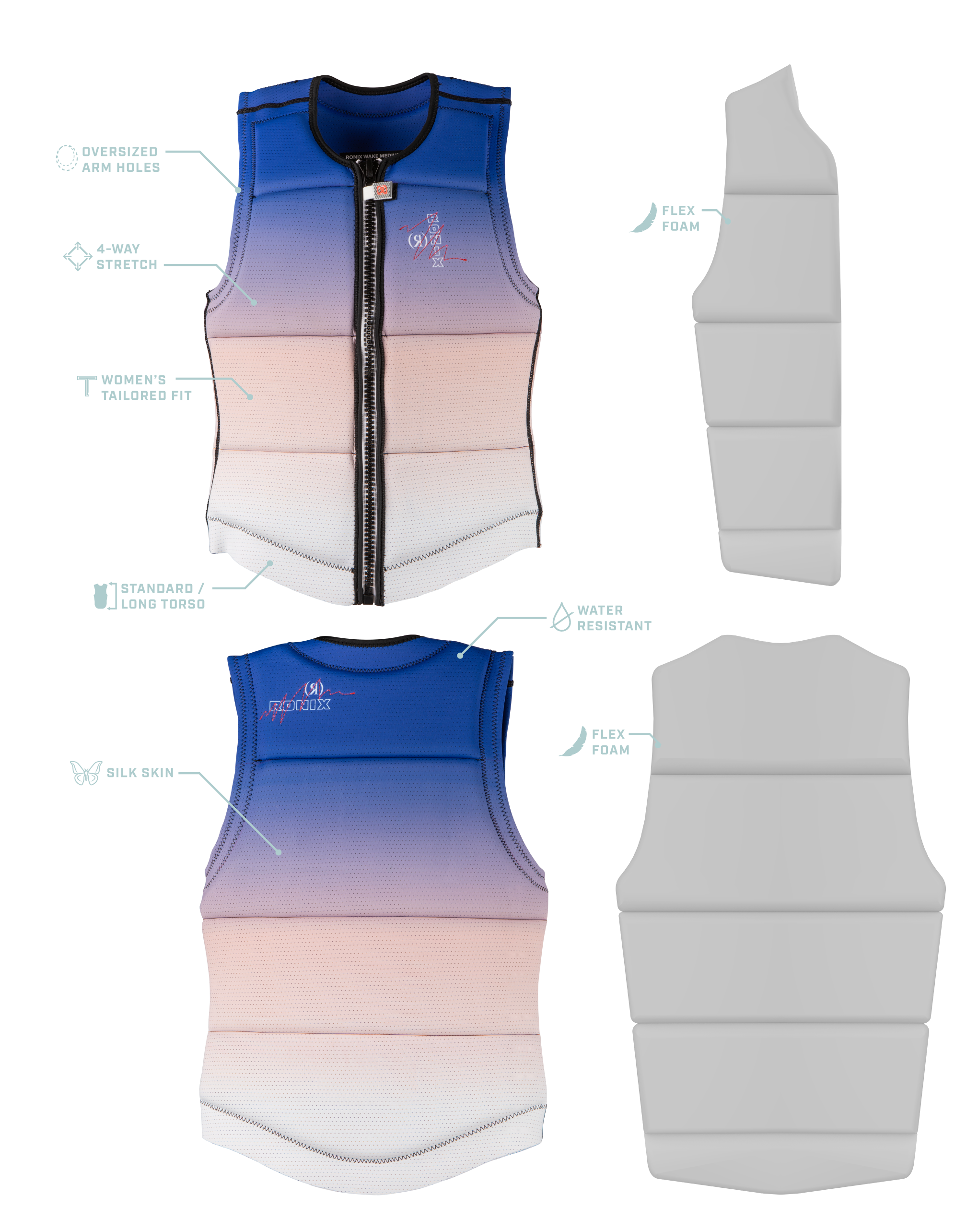 Ronix Coral - Women's CE Approved Impact Vest - White / Blue Fade