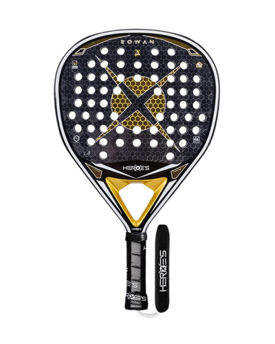 Heroes Rowan 2025 gold black white padel racket – premium padel tennis racket with geometric design.