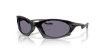 A pair of Oakley Plantaris OO9437 sunglasses with black frame, detachable noseguard, and gray lenses.