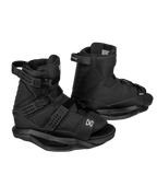 A pair of black Wakeboard Boots on a solid white background, showing the side and front-three-quarter views of the bindings.
