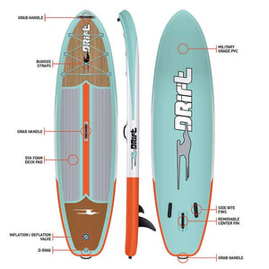 DRIFT Inflatable Stand Up Paddle Board, SUP with Accessories | Coiled Leash, Pump, Lightweight Paddle, Fin & Backpack Travel Bag